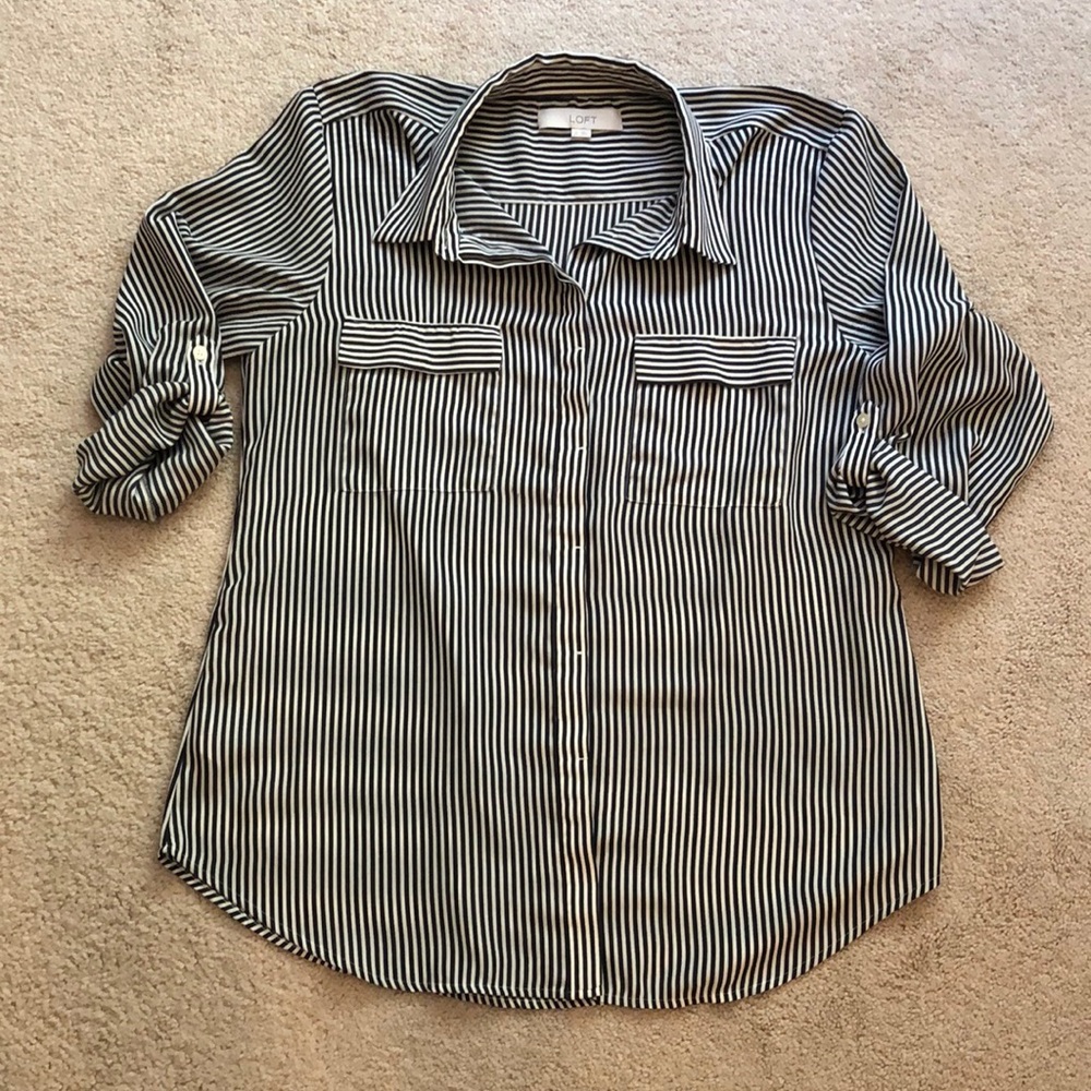 Striped LOFT Button Down Shirt in Size Medium